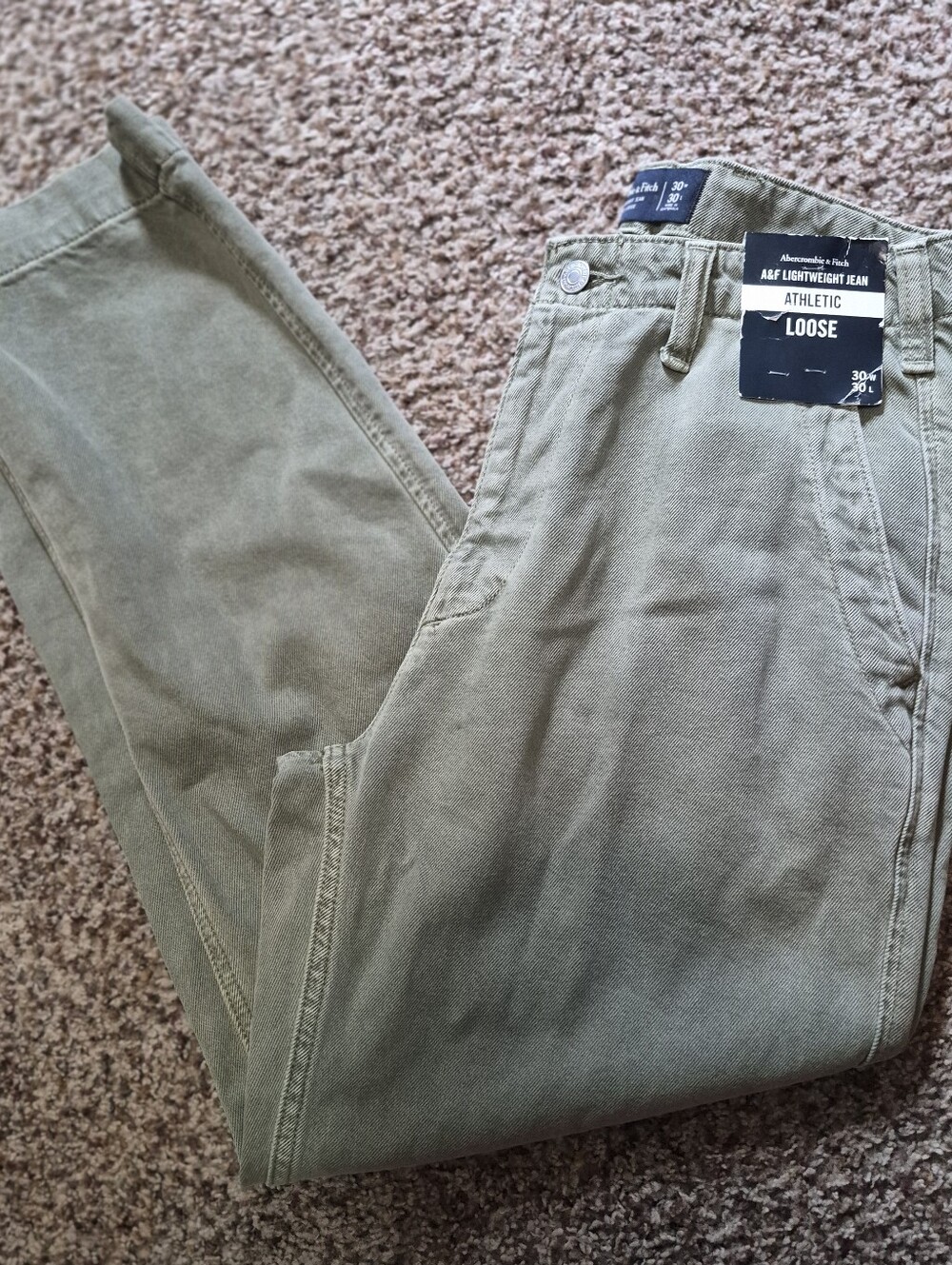 NWT Abercrombie & Fitch Athletic Loose Fit Pants - Olive Green Size 30X30 - Picture 1 of 4